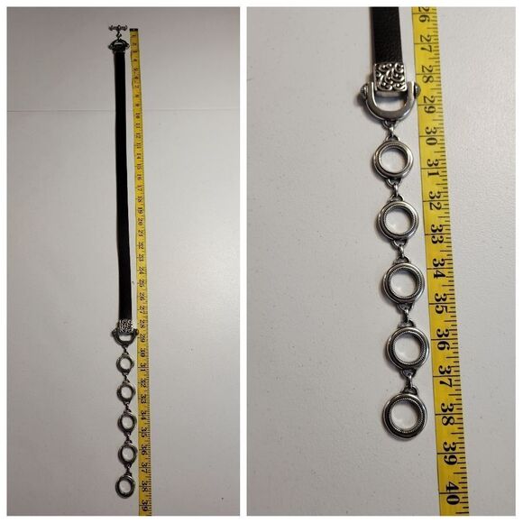 Chico's Hip Belt Black Leather and Silver Toned Chain and Toggle Style Buckle - Picture 12 of 12